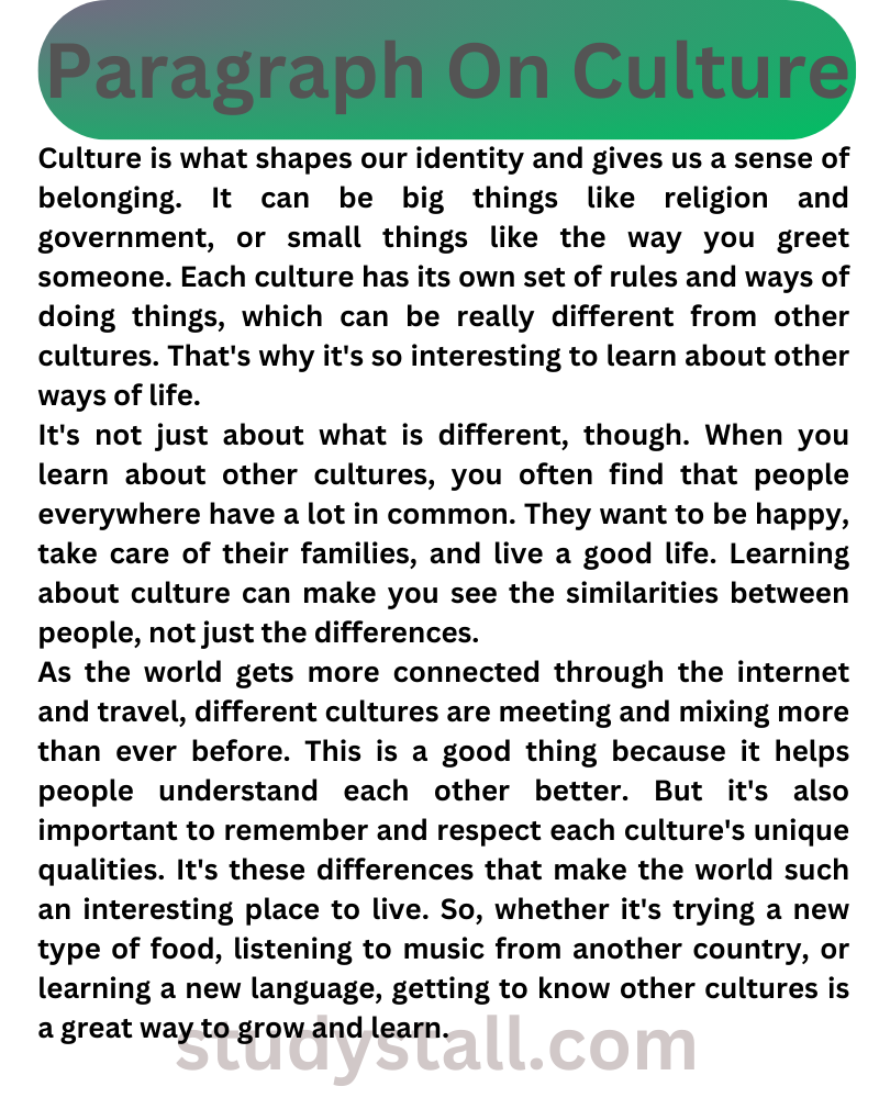 Paragraph On Culture Words Studystall