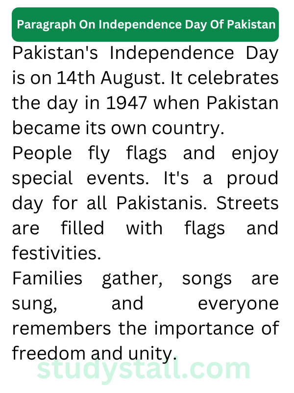 A short Paragraph On Independence Day Of Pakistan 50 Words (Set 1)