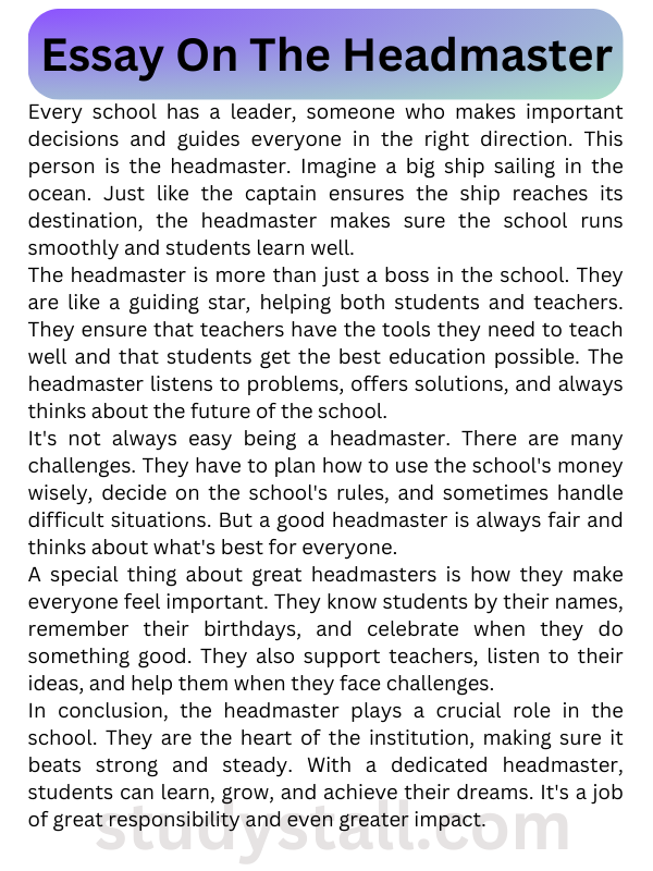 Essay On Headmaster 250 words