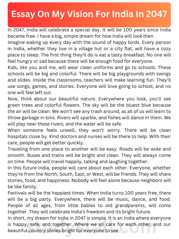 My Vision For India In 2047 Essay In English 250 Words