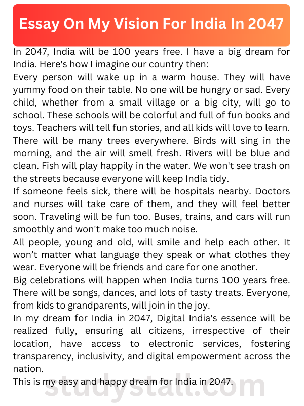 My Vision For India In 2047 Essay In English 250 Words