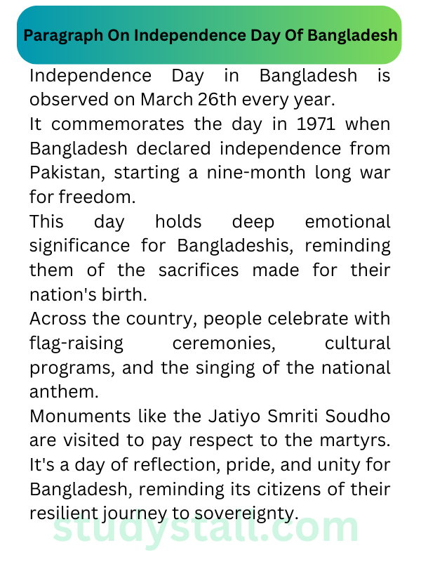 Paragraph On Independence Day Of Bangladesh 100 Words