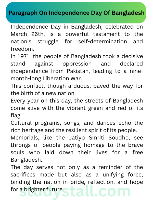 Paragraph On Independence Day Of Bangladesh 150 Words