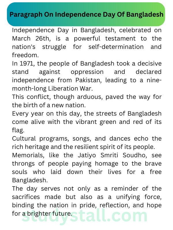 Paragraph On Independence Day Of Bangladesh | StudyStall