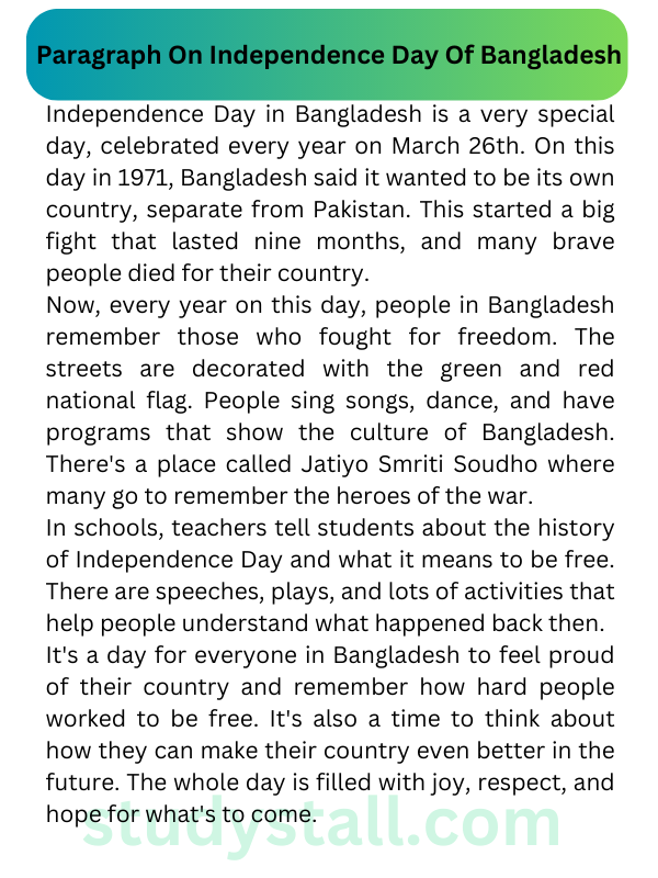 Paragraph On Independence Day Of Bangladesh 200 Words