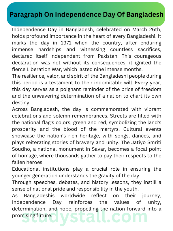 Paragraph On Independence Day Of Bangladesh 250 Words