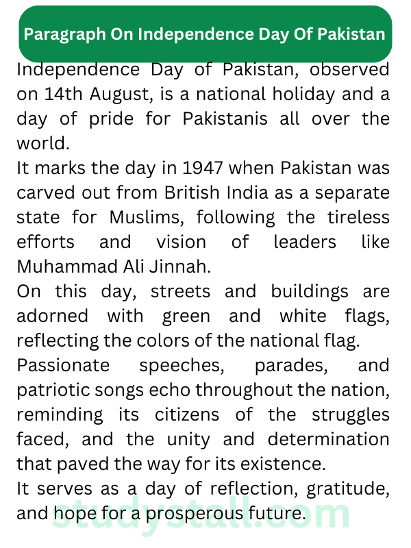 Paragraph On Independence Day Of Pakistan 100 Words (Set 2)