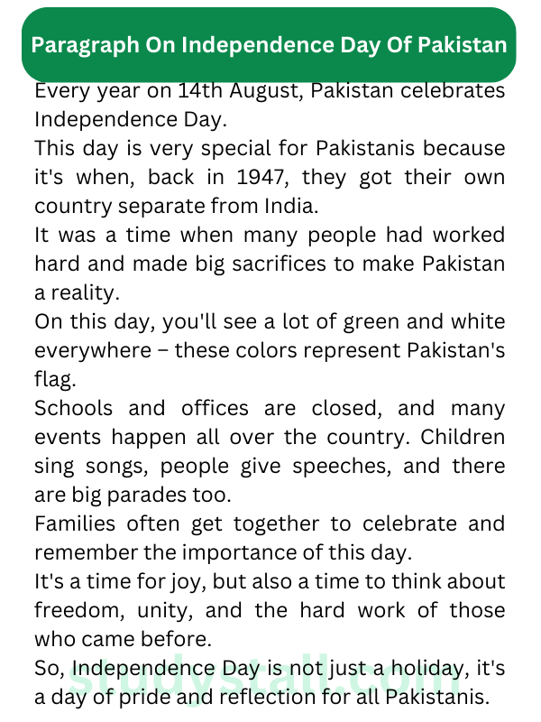 Paragraph On Independence Day Of Pakistan 50 Words (Set 3)