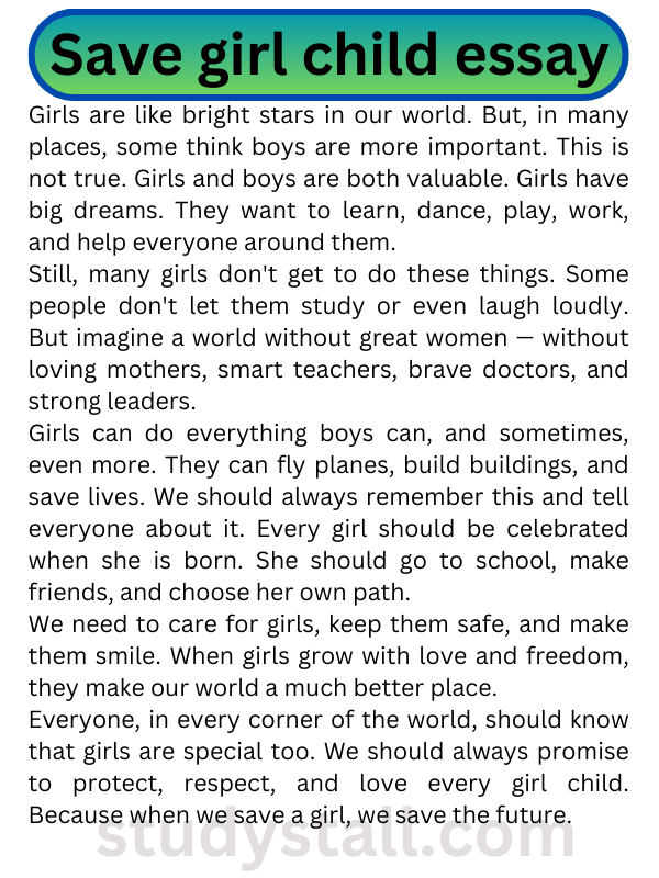 save girl child essay in english 200 words