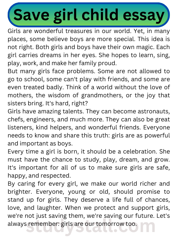 essay on save girl child 250 words