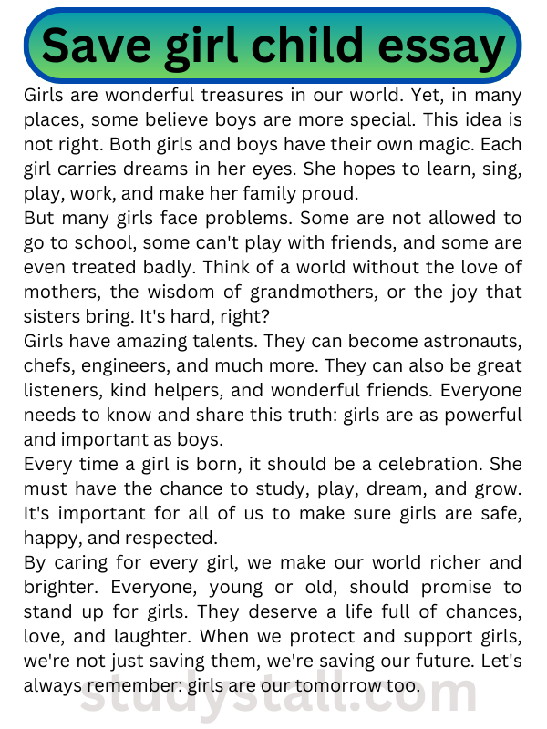 save girl child essay in 500 words