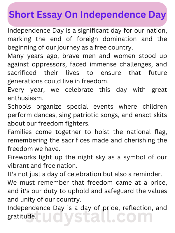 independence day essay in 150 words