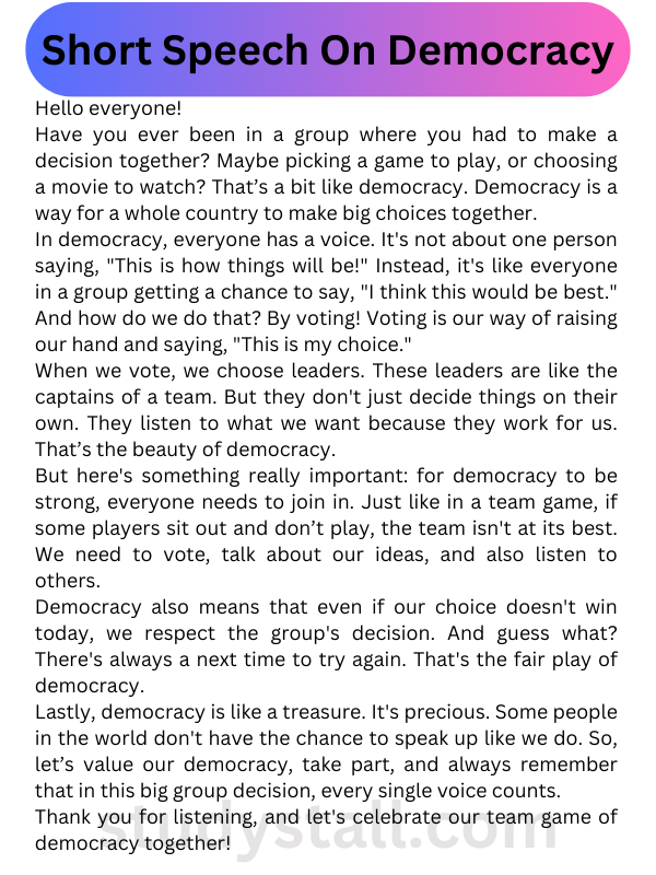 Short Speech On Democracy 300 Words