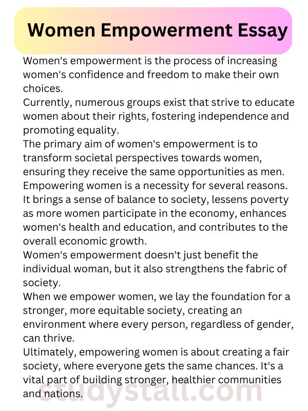 write an essay of about 450 words on women's empowerment