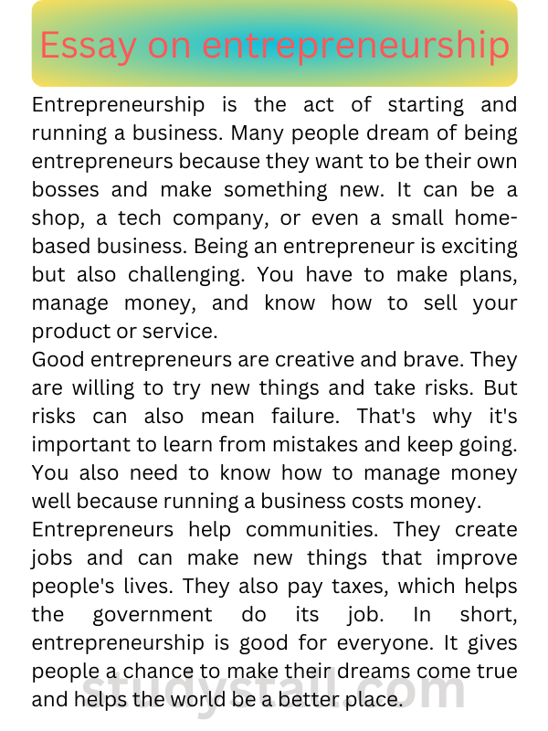 300 words essay about entrepreneurship brainly