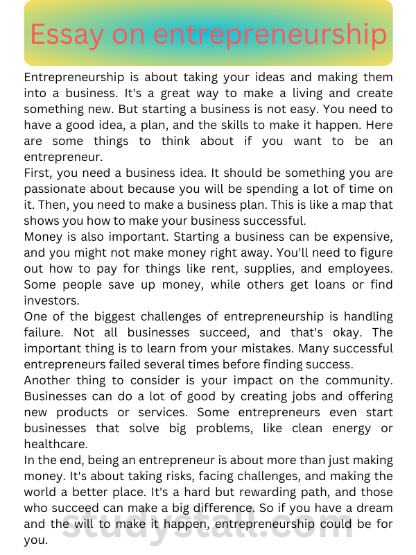 college essay on entrepreneurship